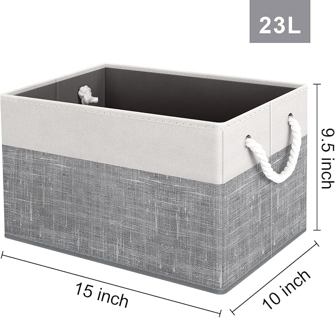 Fab totes Storage Bins [3-Pack], Foldable Storage Baskets for Organizing Toys, Books, Shelves, Closet, Large Storage Box with Rope Handles, Sturdy Organizer Bins, White & Grey - Image 3