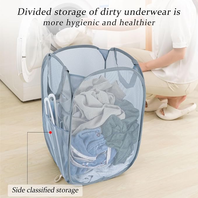 Upgraded 100L Extra Large Collapsible Laundry Baskets, 2 Pack XL Mesh Pop Up Laundry Hamper with Handles, Portable Travel Laundry Basket, Foldable Hamper. Grey. 2V - Image 7