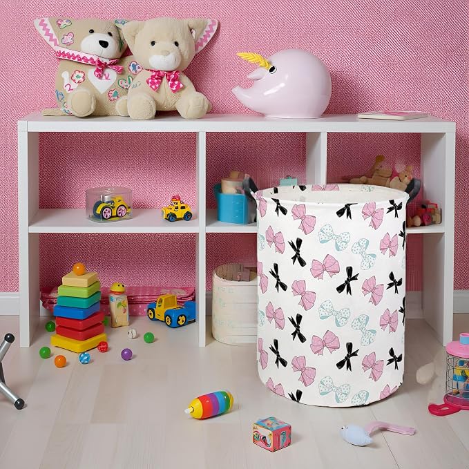 HIYAGON Butterfly Baby Laundry Basket Baby Hamper for Nursery Girl Kids Butterfly Hamper Cute Kids Toys Storage Bin Organizer Butterfly Room Decor for Home(Bowknot) - Image 2