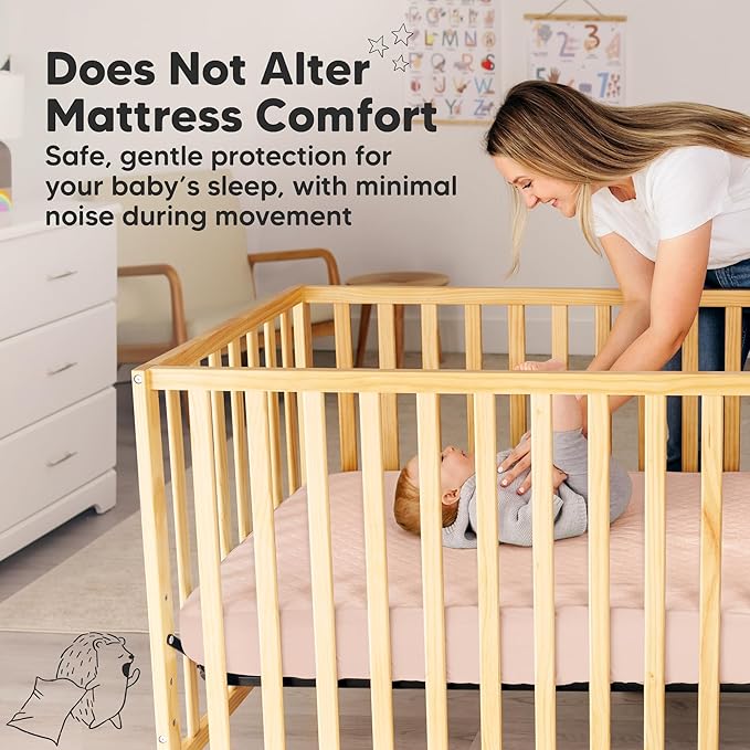 2-Pack Waterproof Crib Mattress Protector Cover Fitted - Quiet Baby Crib Mattress Pad Sheets, 52" x 28" Soft Quilted Cotton Baby Sheet, Machine Washable, Easy Fit, Durable (Mist Rose/Mavy)