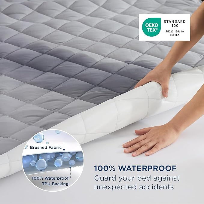 Bedsure Waterproof Twin Mattress Protector, Twin Mattress Topper Quilted with Deep Pocket up to 22 Inches, Soft Breathable Noiseless Bed Cover, Bed Pad for Home, Bedroom, Hotel - Grey
