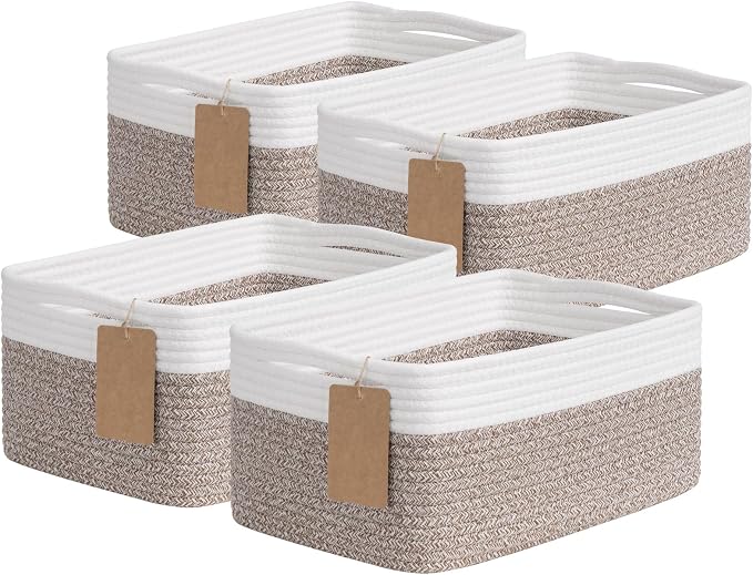 Goodpick 4 Pack Storage Baskets for Shelves, Rectangle Cotton Rope Baskets for Organizing, Woven Storage Basket for Baby Toys Diapers, Decorative Shelf Basket for Gifts, 13''L x 8''W x 6''H by Goodpick