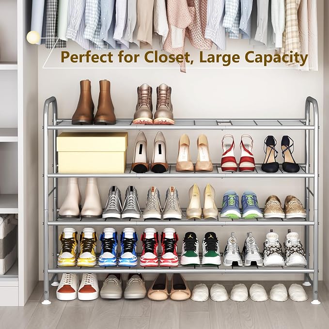LINZINAR Shoe Rack 4 Tier Storage Organizer for Closet Entryway Metal Grey - Image 2