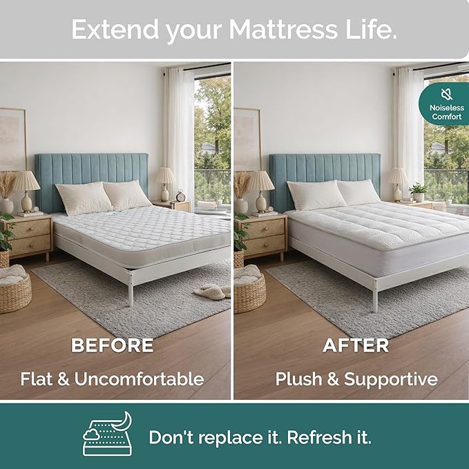 Plush Cooling California King Mattress Topper with Bamboo Viscose Cover - Soft Pillow Top Design for Back Pain Relief and Pressure Point Comfort - 72 x 84 Inches