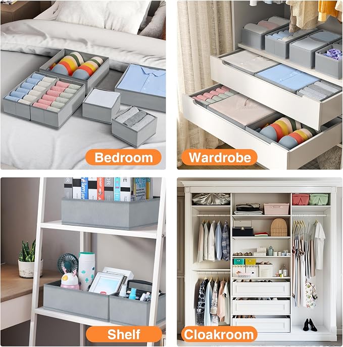 DIMJ Drawer Organizer Clothes, 15 Pack Underwear Organizer, Foldable Closet Bins, Sock Organizer Bra Cube, Fabric Dresser Box for Clothes, Bra, Socks, Tie (Grey) - Image 5