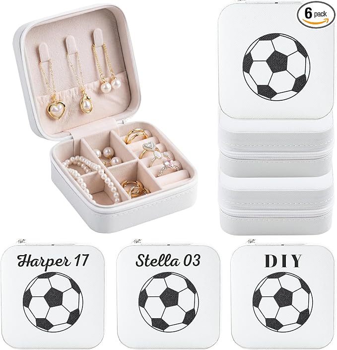 6-Pack Soccer Portable Jewelry Box for Team Travel White Sport Jewelry Case Bulk Gifts for Soccer Team Athletes & Sports Enthusiasts Christmas Events & Milestones by Mindoub