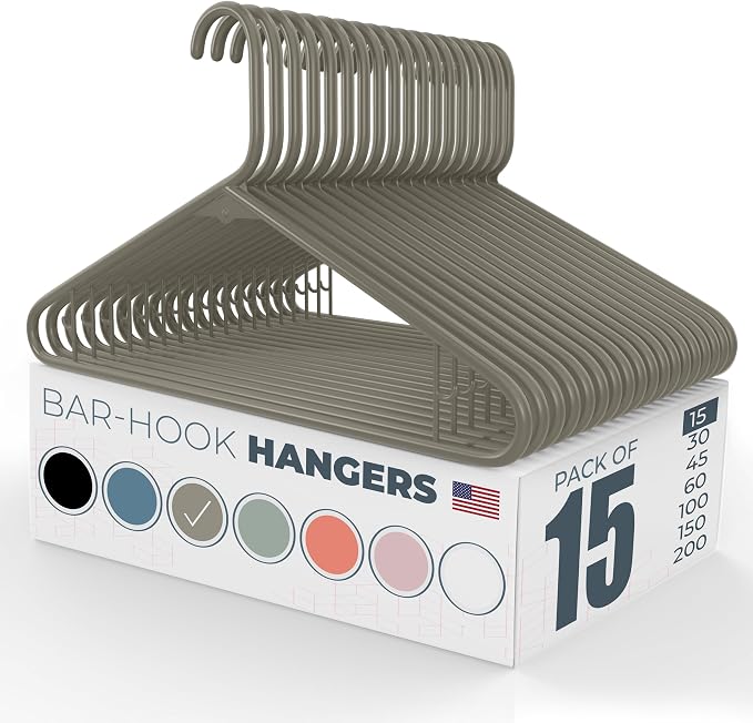 Neaties Plastic Hangers 15 Pack – Made in The USA – 6lb Capacity Standard Clothes Hangers with Strap Hooks for Dresses, Lingerie, Shirts, Pants, and Jackets – Gray by NeatiesHangers