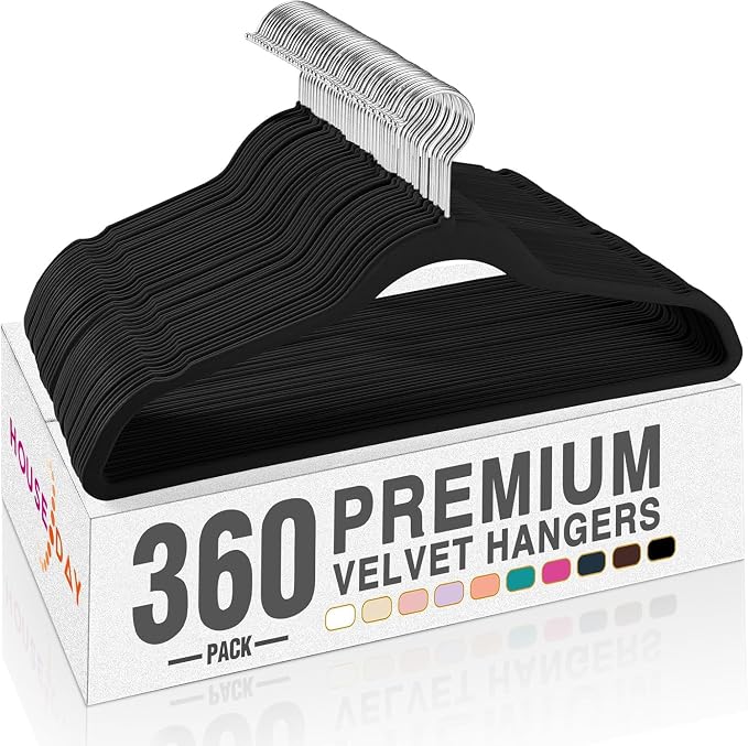 HOUSE DAY Black Velvet Hangers 360 Pack, Premium Non-Slip Felt Clothes Hangers, Sturdy Black Hanger Heavy Duty Durable for Coat, Suit, Space Saving No Hanger Mark Rotating Hook by HOUSEDAY