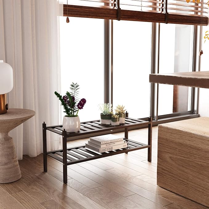 Dranixly Bamboo 2-Tier Shoe Rack Stackable Shelf Storage Organizer for Entryway, Hallway and Closet, 27.2"x11"x13.2" (Mocha) - Image 4