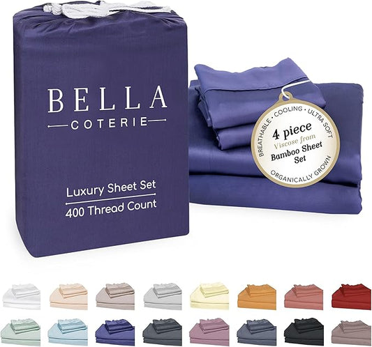 Bella Coterie Luxury Bamboo Viscose King Size Sheet Set | 100% Organically Grown | Ultra Soft | Cooling for Hot Sleepers | 18" Deep Pocket [Twilight Blue]