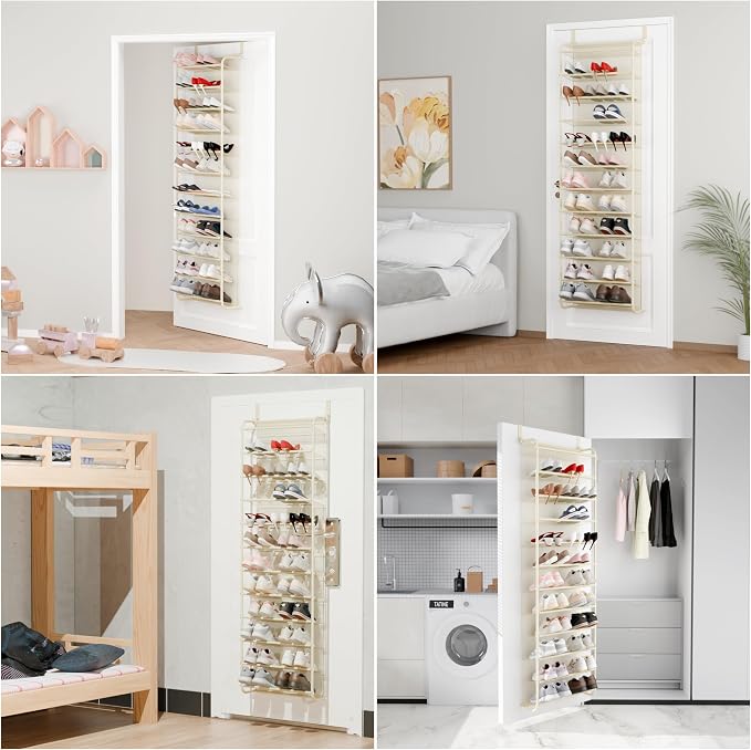 Whitmor 36 Pair Over The Door Shoe Organizer, 12 Tier Hanging Shoe Organizer, Heavy Duty Metal & Mesh Shoe Holder, Hanging Shoe Rack for Closet Organizer & Storage, 69"L x 21.7"W x 7.5"H, Beige - Image 3