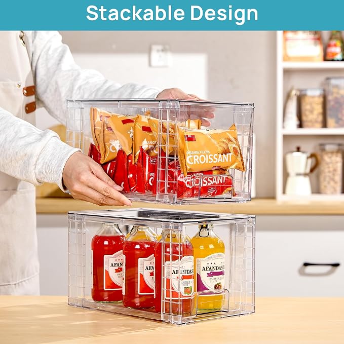 Vtopmart 8 Pack Large Stackable Storage Drawers,Clear Acrylic Drawer Organizers with Handles, Easily Assemble for Fridge, Bathroom,Kitchen Undersink,Cabinet,Pantry Organization and Storage - Image 2
