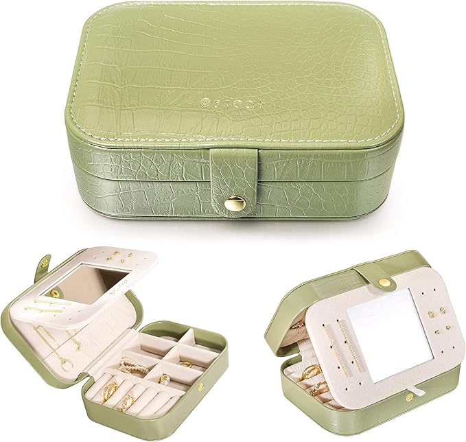 S.Leaf Travel Jewelry Organizer Boxes for Women Small Portable Necklace Earrings Bracelet Rings Travel Case Best Friend Birthday Gifts for Women Trendy (14_Crocodile_Avocade_Big) by SLeaf