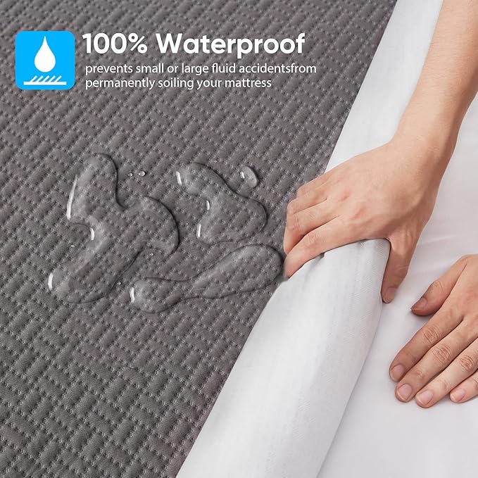Hanherry 100% Waterproof Mattress Protector California King Size - Grey, Mattress Cover 3D Air Fabric Cooling Mattress Pad Cover Smooth Soft Breathable Noiseless, 8''-21'' Deep Pocket