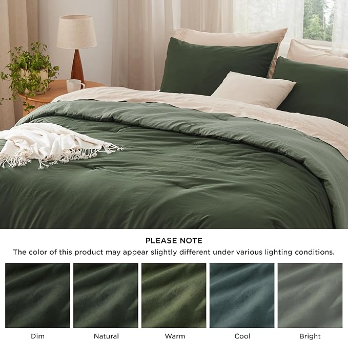 Bedsure King Comforter Set, Dark Olive Green Soft Prewashed Bedding for All Seasons, 3 Pieces GentleSoft™ Bed Set, 1 Lightweight Comforter (104"x90") and 2 Pillowcases (20"x36")