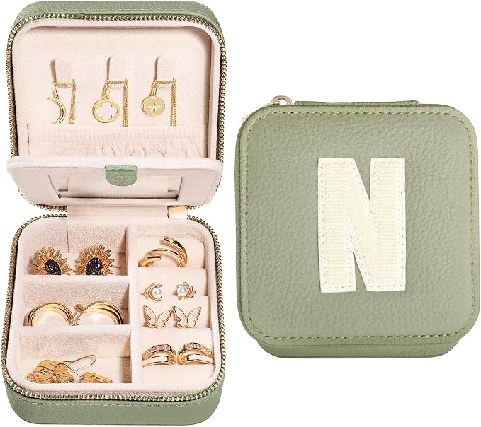S.Leaf Initial Travel Jewelry Case - Portable Jewelry Box for Women - Small, Gift Boxes - Organizer Box - Letter N by SLeaf