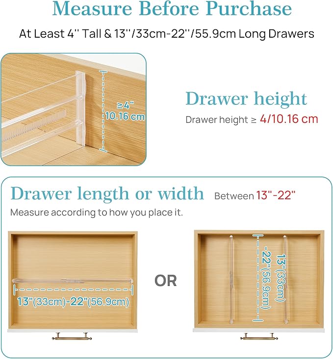 Vtopmart 12 Pack Drawer Dividers for Clothes, 4" High 13"-22" Adjustable Expandable Dresser Drawer Organizer, Clear Plastic Separators for Dresser, Baby Clothing, Underwear, Cosmetic, Toiletries - Image 3