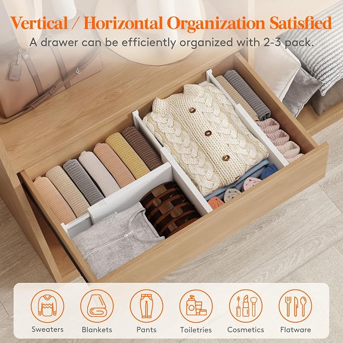 Lifewit 16 Pack 6" High Drawer Dividers 34-56cm/13.5-22" Adjustable Drawer Organizer for Clothes/Utensils, Expandable Drawer Separator in Dresser/Kitchen/Bedroom/Office Organization & Storage White - Image 5