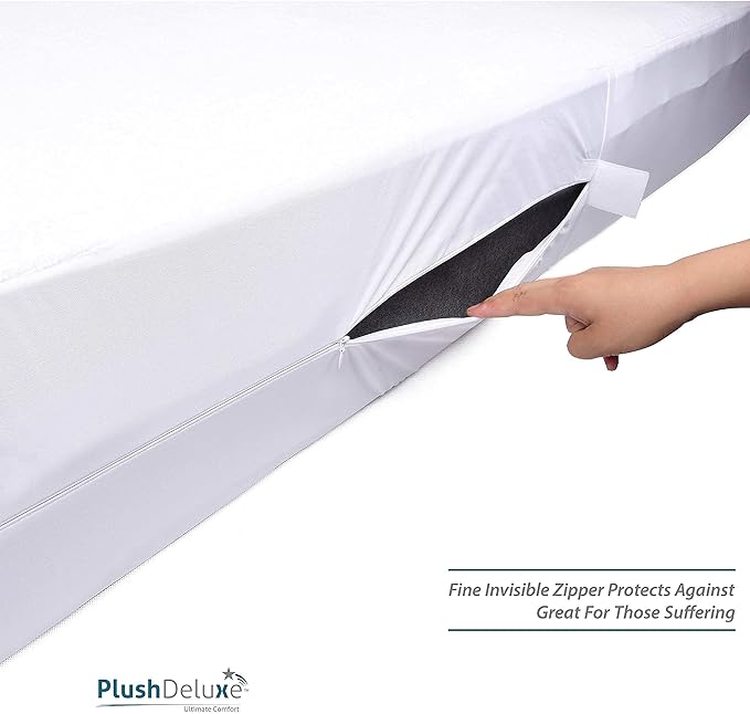 PlushDeluxe Premium 100% Waterproof Mattress Encasement, Breathable Soft Cotton Terry Surface (9"-12" Deep, Cal-King 72X84)