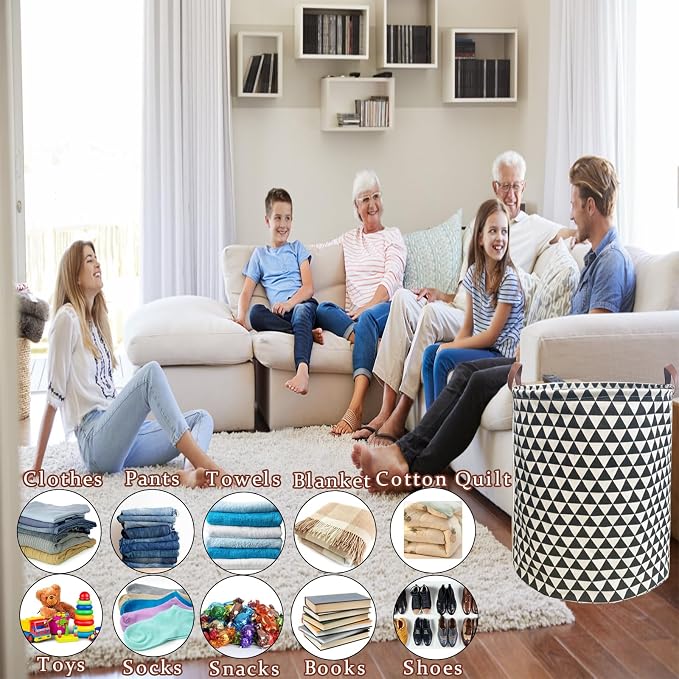 Waterproof Laundry Hamper Collapsible Laundry Basket Leather Handle Laundry Bag Large Clothes Storage Toy Organization for Bathroom Bedroom Laundryroom College Dorms (Hesan-002) - Image 5