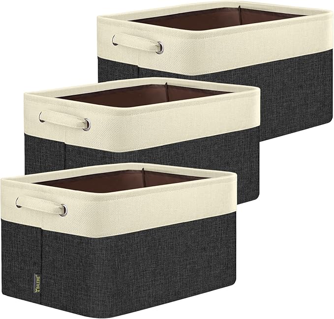 BALEINE 3 Pack Fabric Closet Storage Bins for Shelves, Linen Closet Organizers and Storage, Decorative Baskets for Organizing, Shelf, Clothes, Home, Office (Black, 14''x10''x8.5'') by BALEINE
