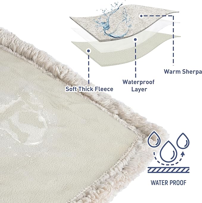 Catalonia Waterproof Bed Blanket, Washable Leakproof Bed Cover, Reversible Protector Blanket for Couch Sofa, Stain Proof Blanket Pad for Adults, 80X60 inches, Camel/Taupe