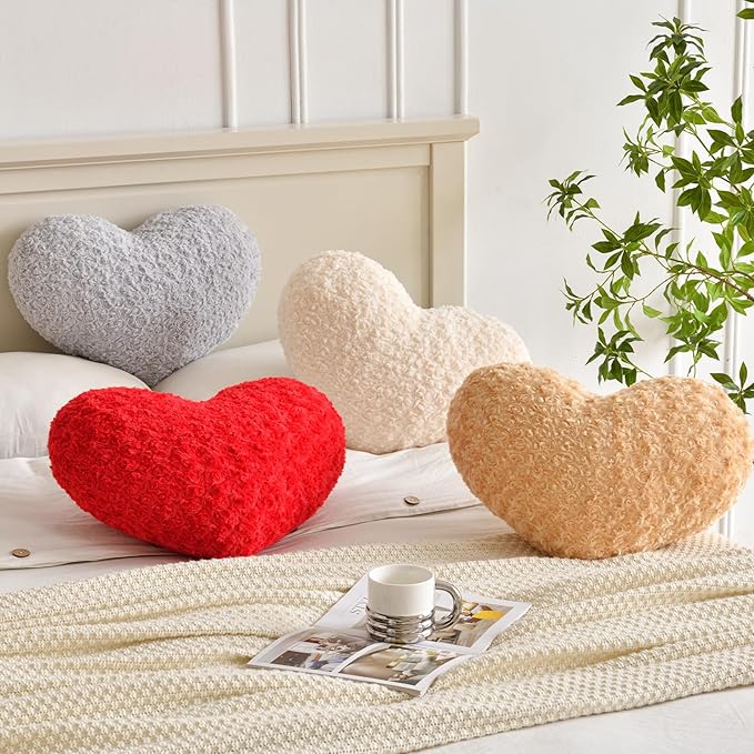 Heart Pillow, Soft Heart Shaped Pillow with Room Decorative Throw Pillows for Bed Couch Chair Sofa, Heart Shaped Cute Throw Pillow Cushion for Bedroom Living Room (Khaki, Large 19.6" x 15.7")