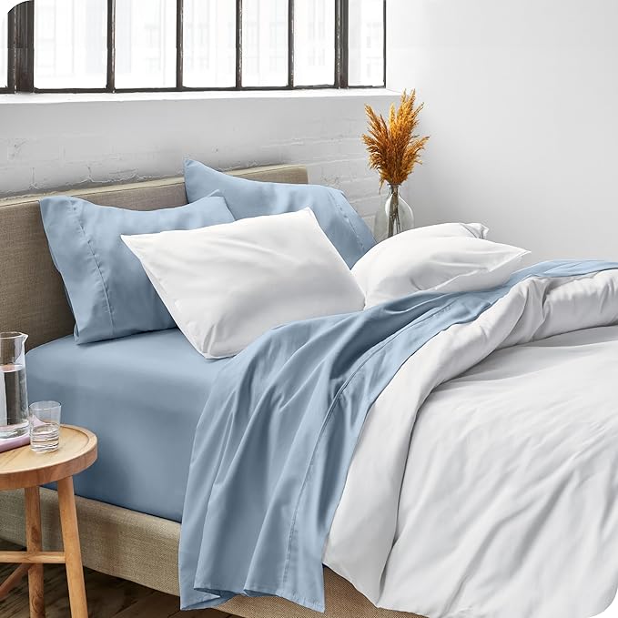 Bare Home Full XL Sheet Set - 1800 Ultra-Soft Microfiber Full Extra Long Bed Sheets - Double Brushed - Deep Pockets - Easy Fit - 4 Piece Set - Bedding Sheets & Pillowcases (Full XL, Dusty Blue)