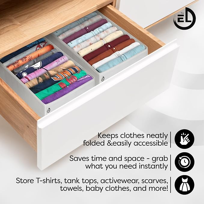 Drawer Organizer Clothes - 3 Set Multipurpose Dresser Drawer Organizer for Adults & Kids, Closet Foldable 10 Cells per Organizer - Non-Woven Fabric, T-Shirts, Baby Clothes, Shorts Organizer - White - Image 8