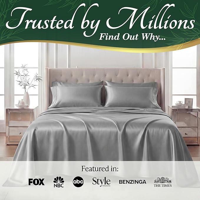 DECOLURE 100% Viscose Derived from Bamboo Sheets Full Size - Luxury 6 Pc Naturally Cooling Sheets, Ultra Soft Bed Set - Deep 17" Pockets, Durable Double Stitching, Oeko Tex Standard (Light Grey)