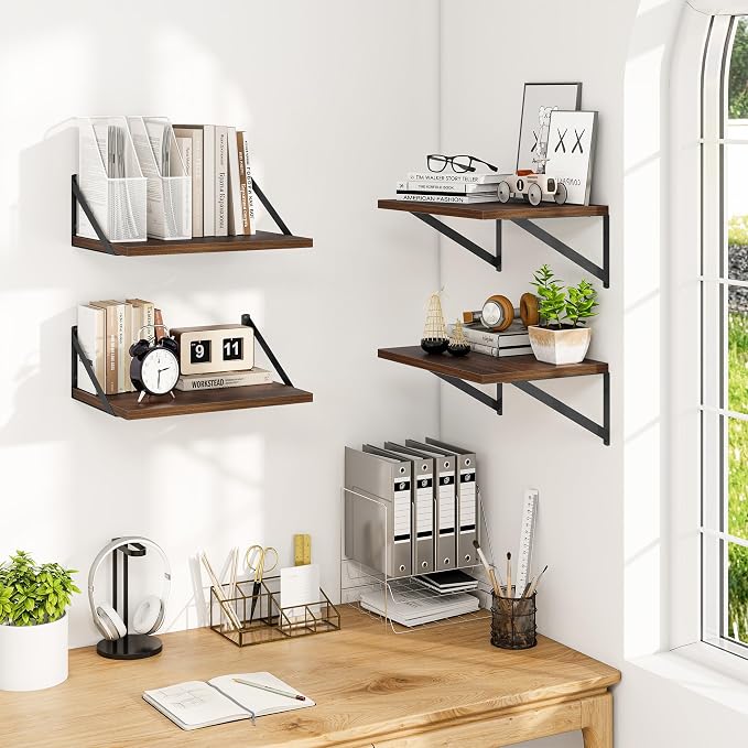 Heimlove 12 Inch Deep Floating Shelves for Wall, 16W x 12D Wide Floating Shelves Heavy Duty Wall Mounted Shelves, Wood Wall Shelves for Living Room Bedroom Bathroom Kitchen- Set of 4 - Image 2
