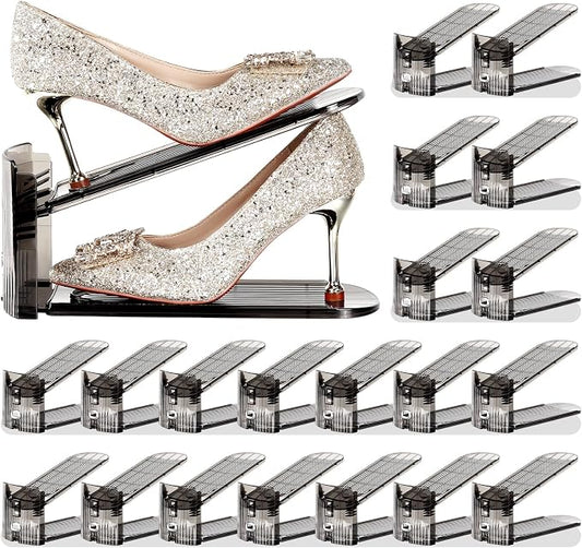 Shoe Slots Organizer 20 Pack - Shoe Stacker,3 Levels Adjustable,Space Savers 50%,Double Layer Holders for Closet (Black),Organizador de Zapatos by Tgzwme