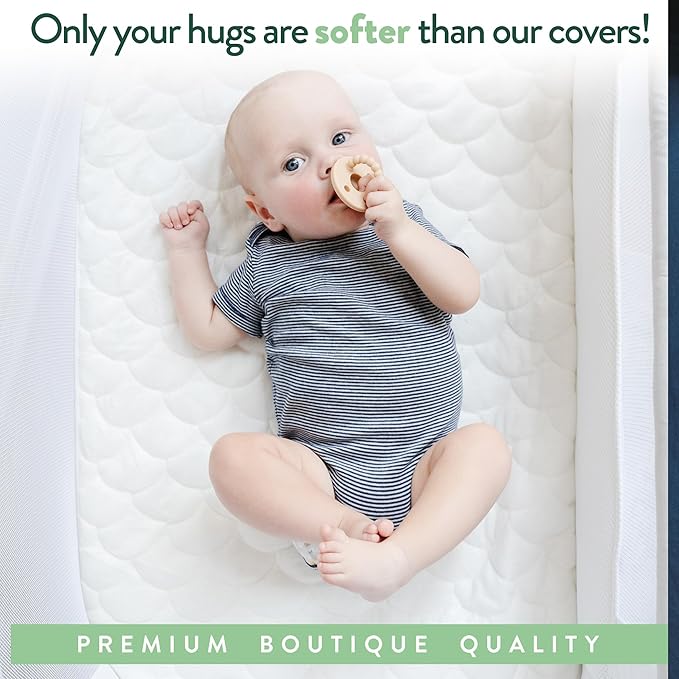 Joey + Joan Waterproof Bassinet Mattress Pad Cover Compatible with ANGELBLISS Baby Bassinet – 2 Pack Quilted Mattress Protector Made from Ultra Soft Bamboo Viscose Terry – 21" x 33"