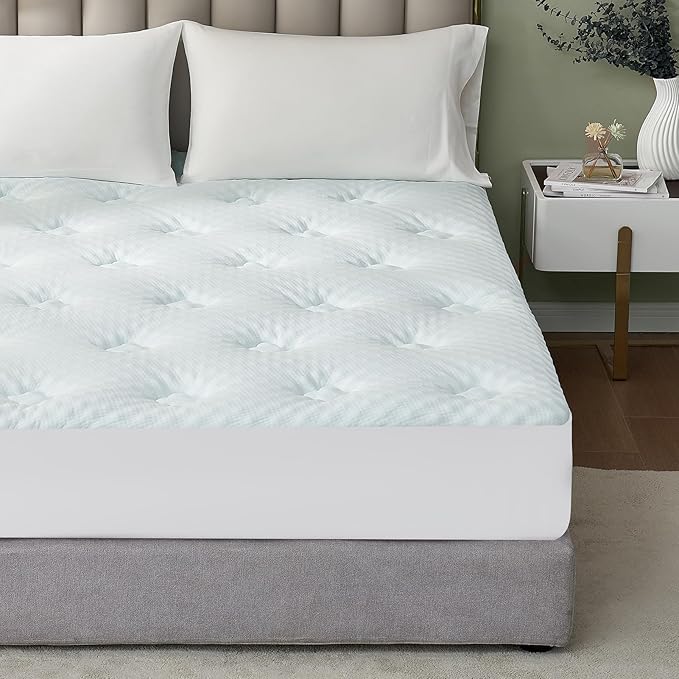 Hansleep Full Size Memory Foam Mattress Pad Topper, Full Foam Mattress Topper Viscose Derived from Bamboo, Full Bed Mattress Pad Cover for Back Pain Relief, 78" x 80", White