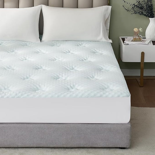 Hansleep Full Size Memory Foam Mattress Pad Topper, Full Foam Mattress Topper Viscose Derived from Bamboo, Full Bed Mattress Pad Cover for Back Pain Relief, 78" x 80", White