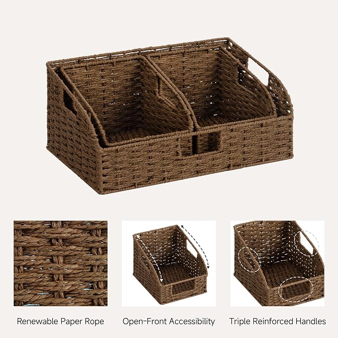 StorageWorks Paper Rope Pantry Storage Baskets, Wicker Baskets with Built-in Handles, Handwoven Shelf Baskets for Organizing, Pantry Organizers and Storage, Brown, 3 Pack - Image 3