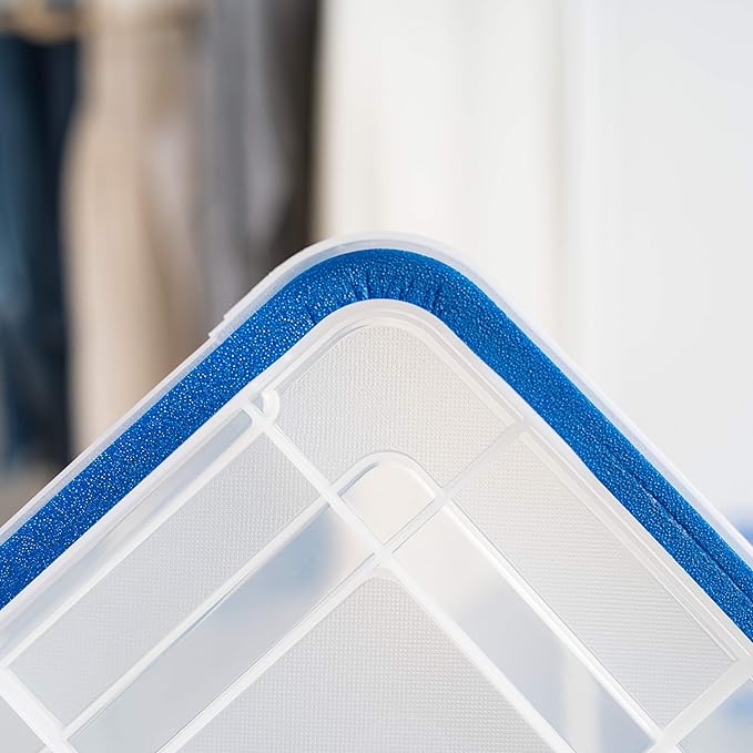 IRIS USA WeatherPro 27 & 44 Qt Storage Bins with Lids, 4 Pack, BPA-Free Plastic Gasket Box with Tight Latch and Seal, Stackable Nestable Tote Tub - Clear/Blue - Image 4