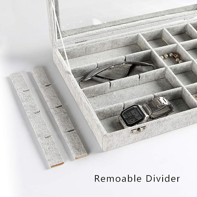 Frebeauty 24 Grid Earring Holder Organizer Tray, Jewelry Organizers and Storage for Drawer,Velvet Jewelry Display Storage for Earrings,Rings,Studs,10.5 x 6.5 x 1.2 Inches Gift for Women (Grey) - Image 5
