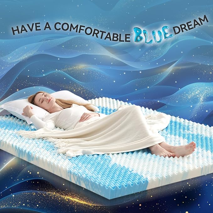 SINWEEK 2 Inch Egg Crate Memory Foam Mattress Topper Full Size, Soft Mattress Pad for Back Pain Relief, Bed Topper, CertiPUR-US Certified, Blue