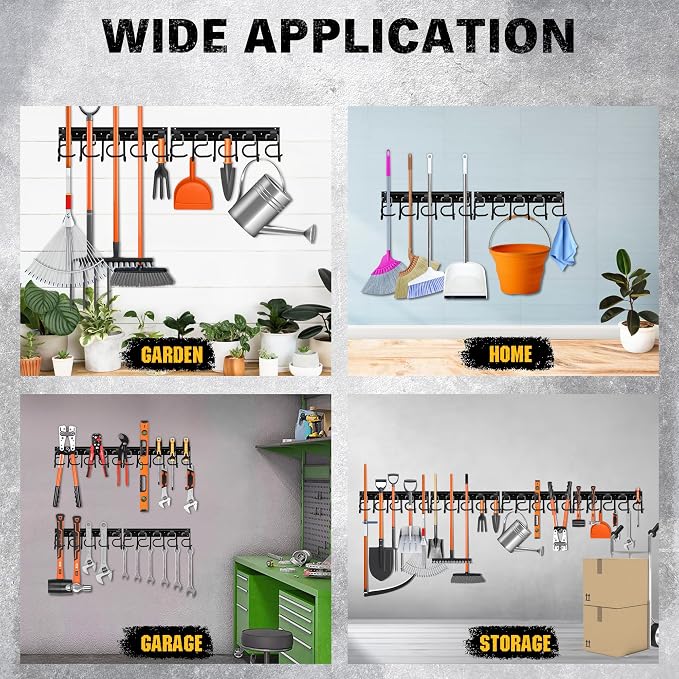 ELEAD 68'' All Metal Adjustable Garden Tool Organizer: Garage Tool Organizer Wall Mount with Black Hooks, Garage Organizers and Storage, Tool Hangers for Shed - Image 7