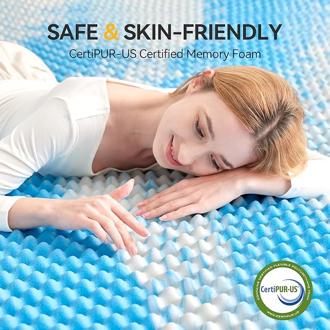 SINWEEK 3 Inch Egg Crate Memory Foam Mattress Topper Twin Size, Soft Mattress Pad for Back Pain Relief, Bed Topper, CertiPUR-US Certified, Blue