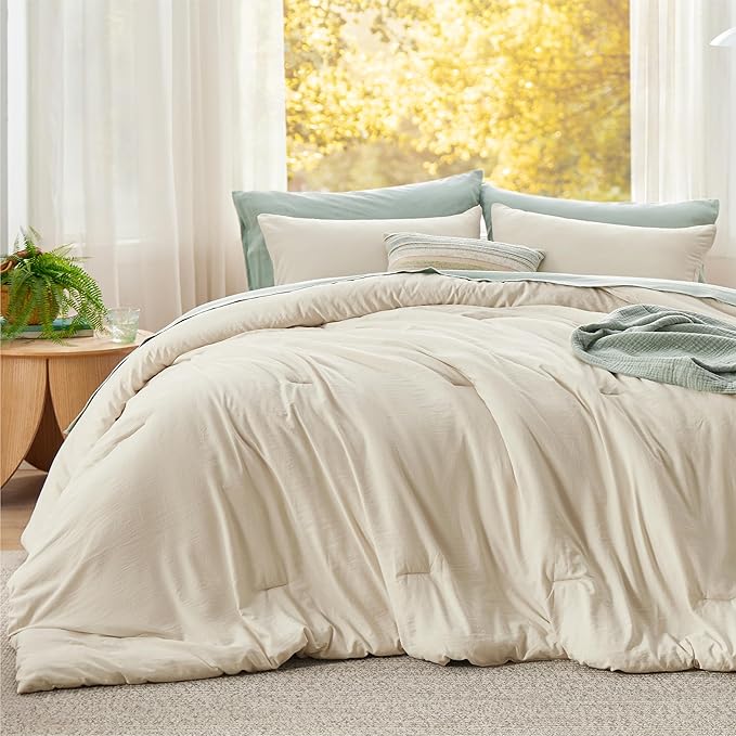 Bedsure Super King Comforter Set, Cream Soft Prewashed Bedding for All Seasons, 3 Pieces GentleSoft™ Bed Set, 1 Lightweight Comforter (120"x120") and 2 Pillowcases (20"x36")