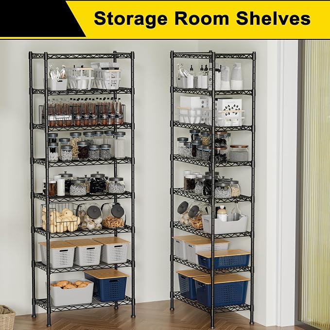 GIOTORENT 8-Wire Garage Shelving Storage Shelves, Kitchen Storage Adjustable Shelf, Metal Shelves 1600Lbs Capacity 24" Lx14 Wx72.2 H for Laundry Bathroom Pantry Closet, Black - Image 4