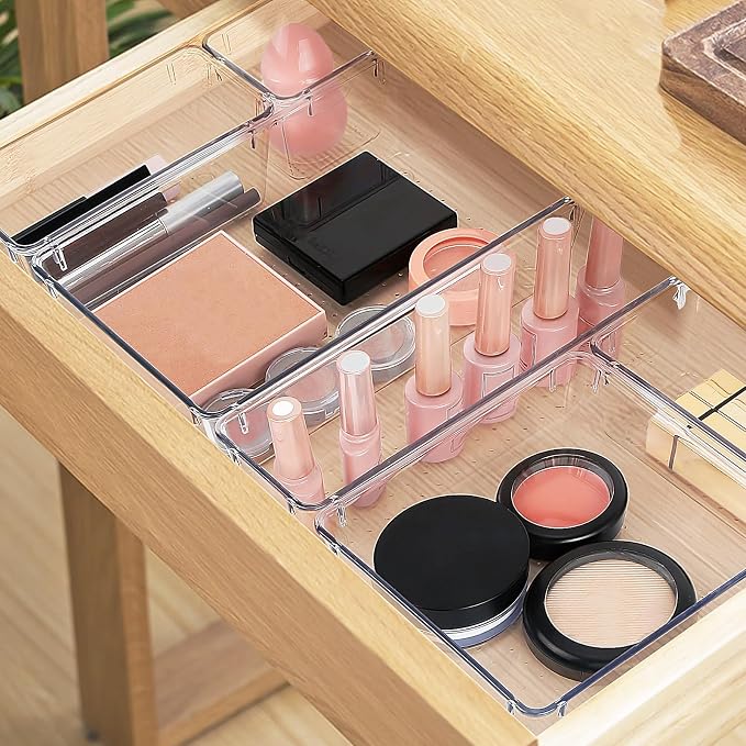 StorMiracle 25 PCS Drawer Organizer Set, 4 Varied Size Bathroom and kitchen Drawer cabinet organizer Trays, Clear Storage Bins for Makeup, Jewelry, Utensils and Gadgets - Image 5
