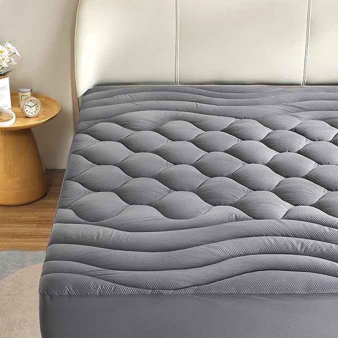 Sonive California King Mattress Protector, Mattress Topper with 8-21" Deep Pocket, Mattress Pad with 3-Zone Support, Mattress Cover Microfiber Fitted Mattress Machine Washable Grey