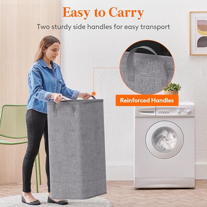 Lifewit 100L Large Tall Laundry Hamper, Collapsible Laundry Basket with Handles, Foldable Clothes Hampers for Laundry, Portable Dirty Clothes Hamper for Dorm College Bedroom Bathroom, Light Gray - Image 5