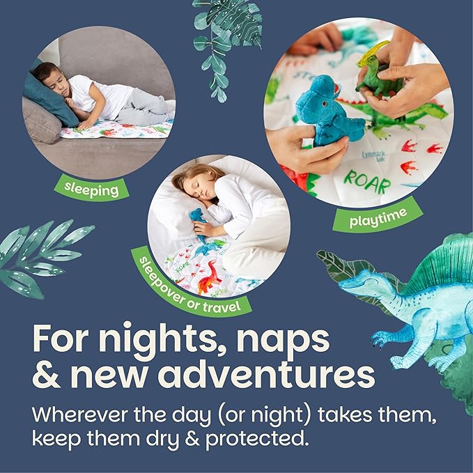 Lynmark® 2x Potty Training Mattress Protector Pee Pad for Kids - Waterproof Toddler Bed Wetting Mat for Toilet Training - Non-Slip Washable Bedwetting Topper Absorbs Up to 2000ml - 35" x 33", Dinosaur