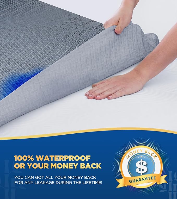 Premium 100% Waterproof Cal King Mattress Protector, Breathable Cooling 3D Air Fabric Mattress Cover, Hypoallergenic Noiseless Bed Cover Vinyl Free, 8-21'' Deep Pocket (Gray)