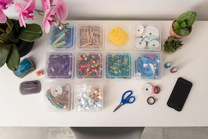 IRIS USA Pencil Case Boxes, 18-Pack, |Made in USA|, Plastic Bead Organizing Containers with Snap Lid for Arts, Crafts, Ephemera, Stickers, & Dance Cheer, Clear - Small - Image 4