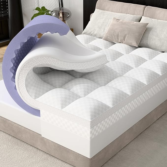 downluxe 4 Inch Full Size Memory Foam Mattress Topper Pro Dual Layer 2 Inch Cooling Gel Egg Crate Memory Foam Plus 2 Inch Pillow Top Medium Firm with Deep Pocket